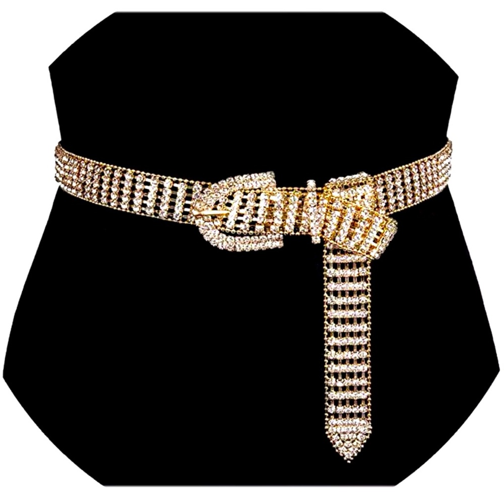 Gold Glam Bling Rhinestone Waist Belt
